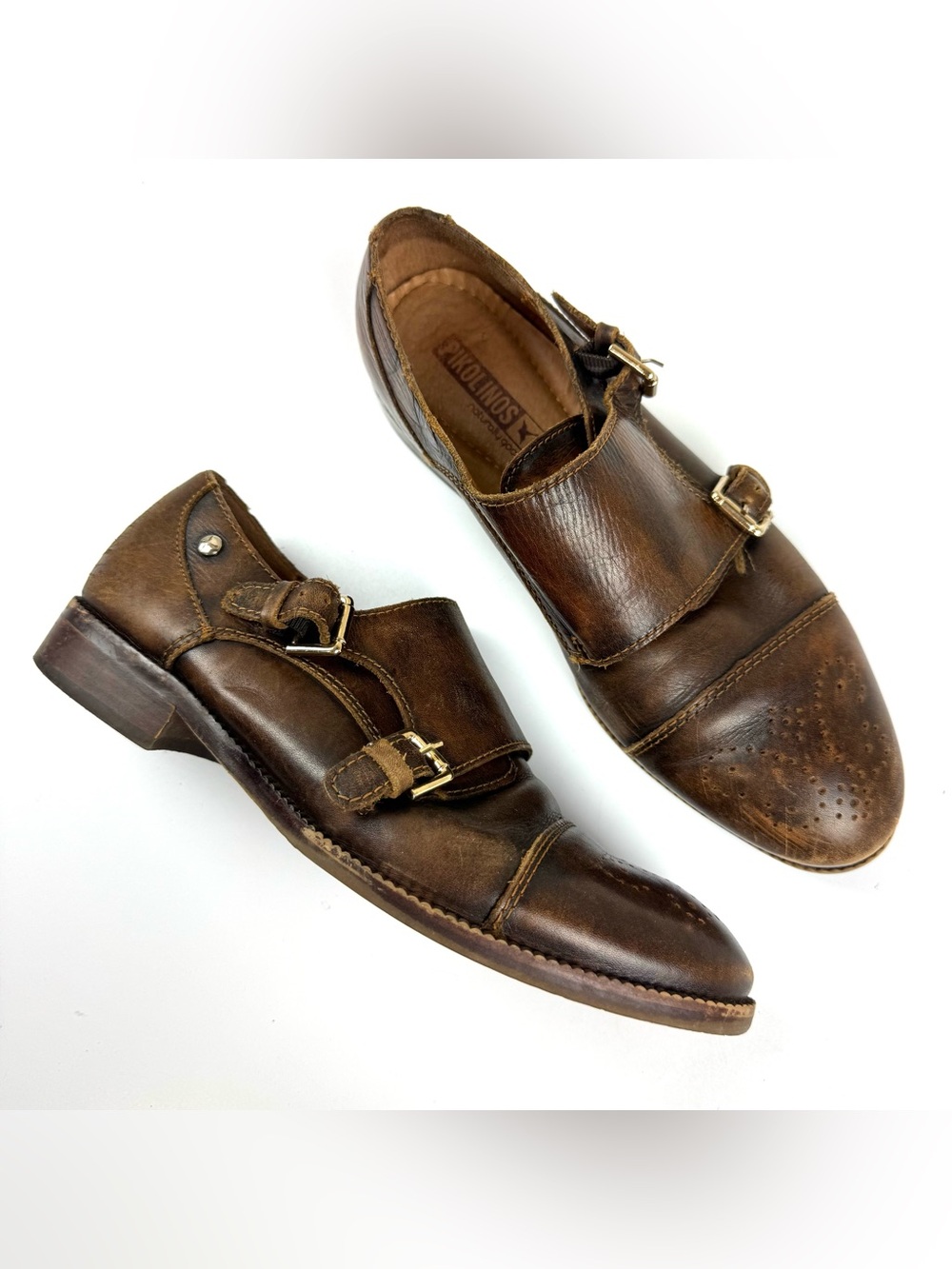 Pikolinos Women’s Brogues Leather Shoes - Double Monk Straps Size EU 37 US 6.5-7